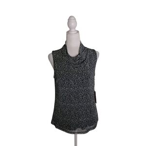 Halogen Women's M Navy White Floral Draped Neck Lined Pullover Top